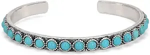 Montana West Women Silver Single Row Round Turquoise Open Cuff Bracelet