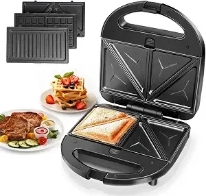 Aigostar 3 In 1 Electirc Sandwich Maker With Removable Non-Stick Plates