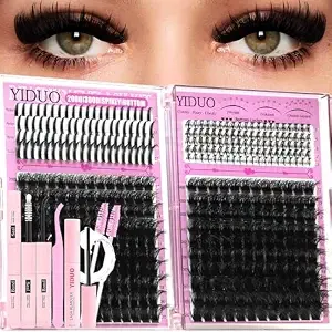 Yiduo Lash Clusters Kit 3d Volume 200d+300d+Spikes+Bottom Cluster Lashes Extensions Kit With Lash Bond And Seal - Tweezers - Removers - Eyebrow Brush (200d+300d-10-18mix 3d Thick Kit)