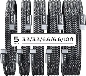 Lisen Usb C To Usb C Cable 60w For Iphone 18 Pro Duo Charging Cable, 5-Pack