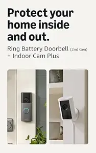 Ring Battery Doorbell (Newest Model), Speckled Gray With Indoor Cam Plus, White