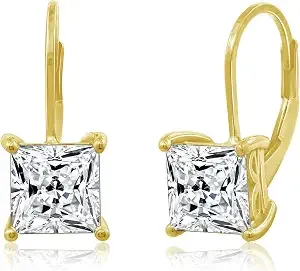 Amazon Essentials Sterling Silver Princess Cut Leverback Drop Earrings Made With Infinite Elements Cubic Zirconia