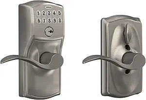 Schlage Electronic Keypad Lock, Lever Handle, Plymouth Trim, Satin Nickel