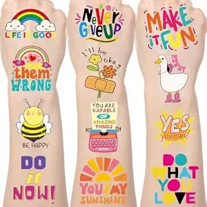 Motivational Quote Temporary Tattoos - 200+ Inspirationa Positive Party Decorations Favors, Affirmation Words Tattoo Stickers Gifts, Encouragement Party Supplies Prizes
