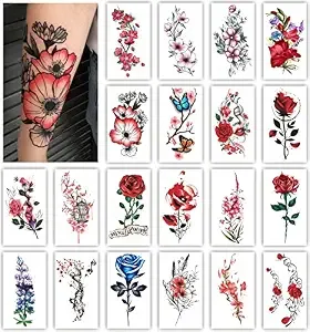 Flower Series 20 Sheets Color Temporary Tattoos For Women And Girls Fake Tattoo Stickers