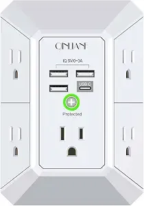 Wall Charger, Surge Protector, Qinlianf 5 Outlet Extender With 4 Usb Ports