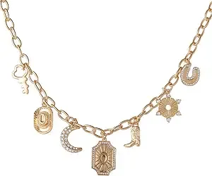 Jessica Simpson Multi Pendant Charm Necklace For Women 16.5-17"+3"