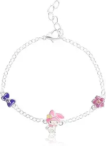 Hello Kitty My Melody Bracelet For Women With Flower And Bow Pendants 6.5"