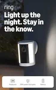 Ring Spotlight Cam 2k (Newest Model), Battery, Home Or Business Security, Wide-Angle Retinal 2k Video, 6x Enhanced Zoom, Motion-Activated Spotlights, White