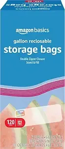 Amazon Basics Reclosable Gallon Food Storage Bags With Double Zipper Seal, Stand And Fill Base, Bpa Free, 120 Count
