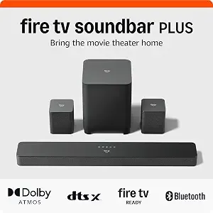 Amazon Fire Tv Soundbar Plus With Subwoofer And Surround Sound Speakers (Newest Model), 5.1 Channel, Dolby Atmos, Clear Dialogue