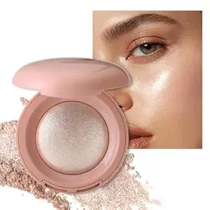Highlighter Makeup Palette, Shimmer Glitter Face Body Illuminator, Smooth Waterproof Highlighter Baked Powder, Natural Long Lasting Highly Pigmented Highlighters Makeup - Rose Glow