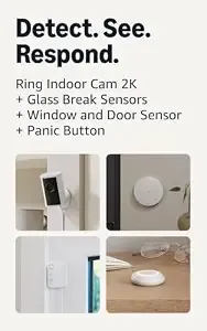 Ring Indoor Cam 2k Safety Pro Kit, 5-Piece, Ring Indoor Cam 2k, White With 24/7 Live View With Break-In & Emergency Detection