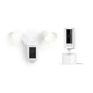 Ring Pan-Tilt Indoor Cam, White With Ring Floodlight Cam Wired Plus, White