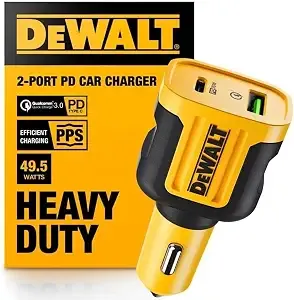 Dewalt Heavy Duty Usb + Usb C Car Charger Adapter, 49.5w Cigarette Lighter