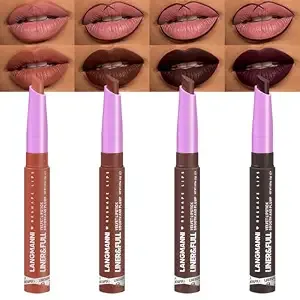Langmanni 4pcs 2-In-1 Velvet Matte Lipstick Set - All-In-One Lip Liner & Full-Size Lipstick In Unique Teardrop Shape,Gift For Women Makeup Set(#9+10+11+12)