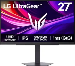 Lg 27g810a-B 27-Inch Ultragear 4k Uhd (3840 X 2160) Ips Gaming Monitor, Dual Mode Uhd 180hz Or Fhd 360hz, 1ms, Nvidia G-Sync, Amd Freesync Premium, Vesa Displayhdr 400, Hdmi 2.1, Black