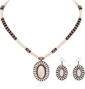 Rustic Couture'S Turquoise Necklace Dangle Earring Jewelry Set For Women